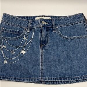 Hollister Blue Denim Mini Skirt with Chain Accents
